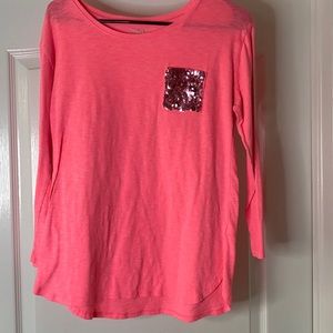 Justice Pink Long Sleeve Shirt with Glitter Pocket